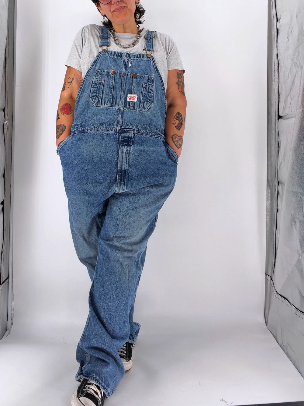 Vintage Round House USA denim bib overalls carpenter chore grunge 2XL plus size